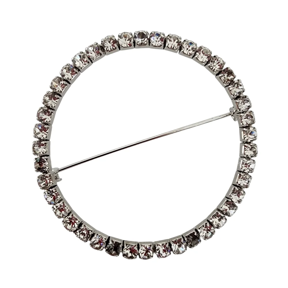 Vintage Brooch Pin Rhinestone circle brooch silver tone